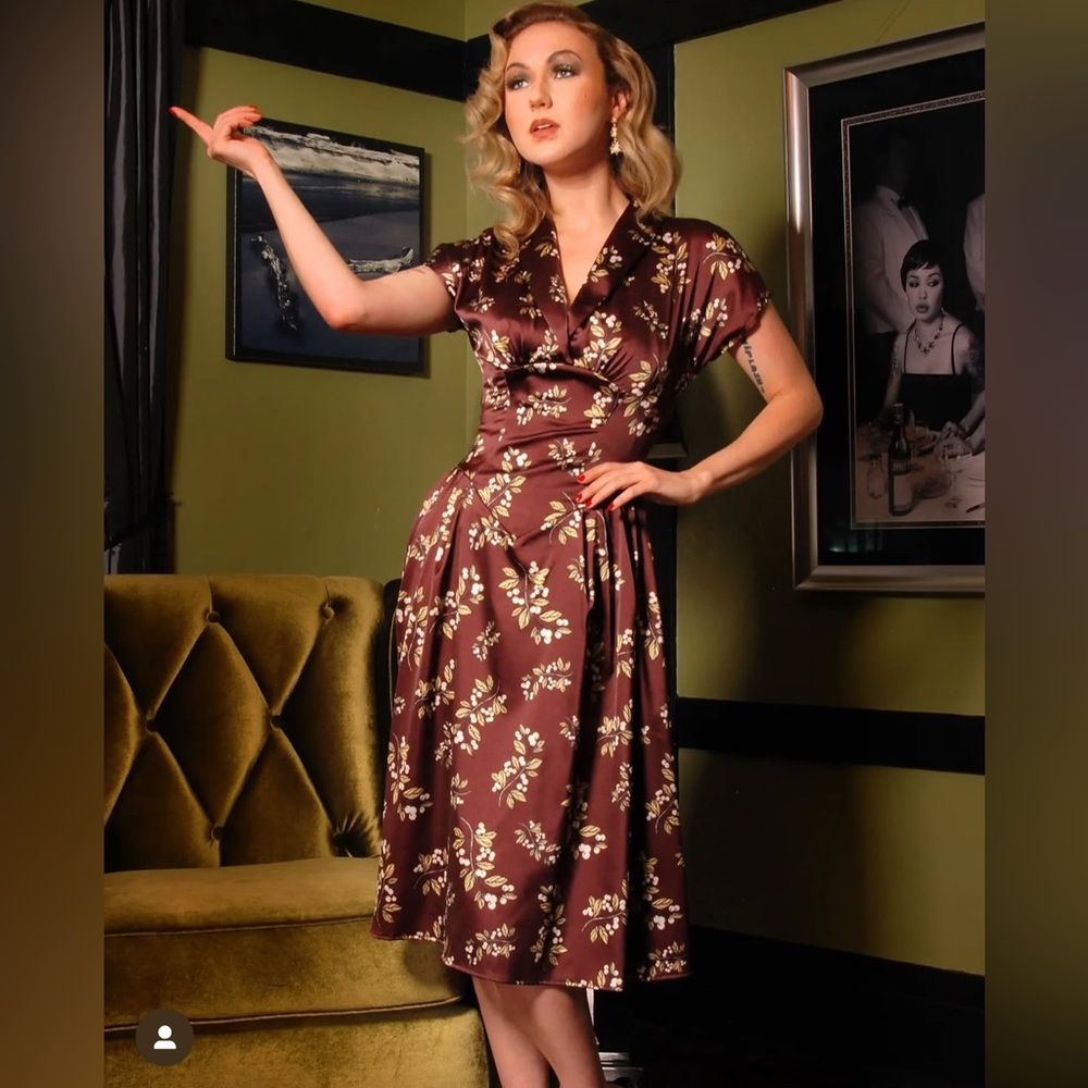 Pinup Couture Floral A-Line Midi Dress V-Neck